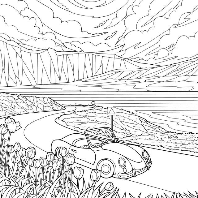 Convertible Car Journey on a Lakeside Road