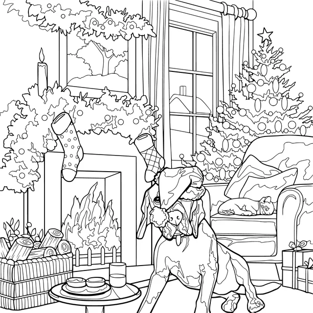Cozy Christmas Indoor Scene with a Dog