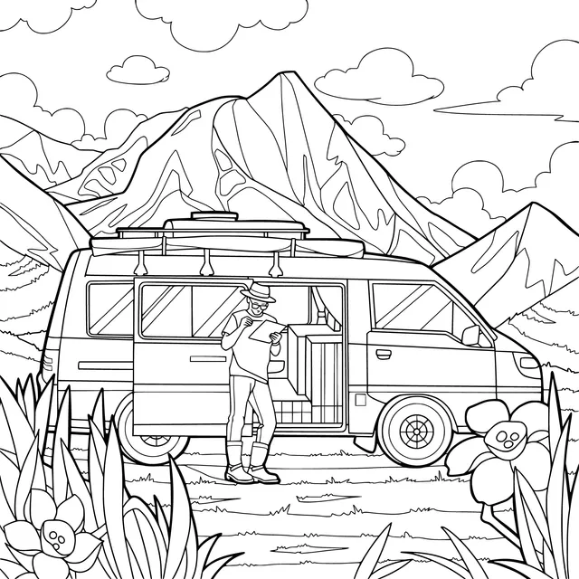 Man camping in the mountains