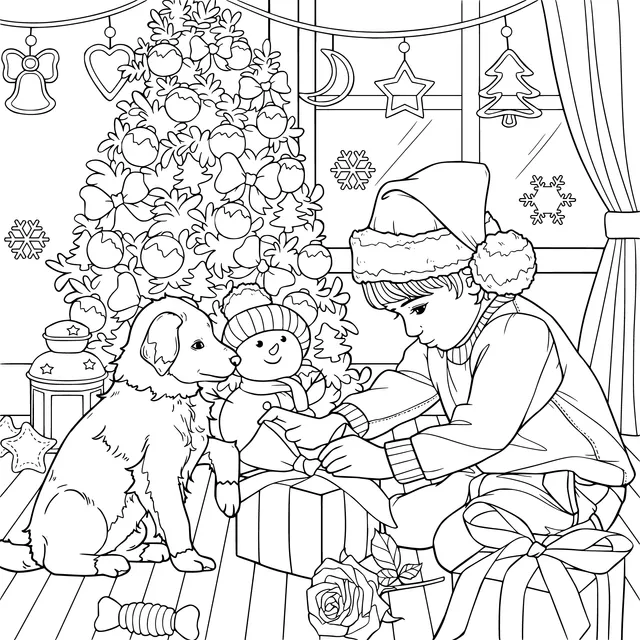 Child Spending Christmas Time with a Puppy