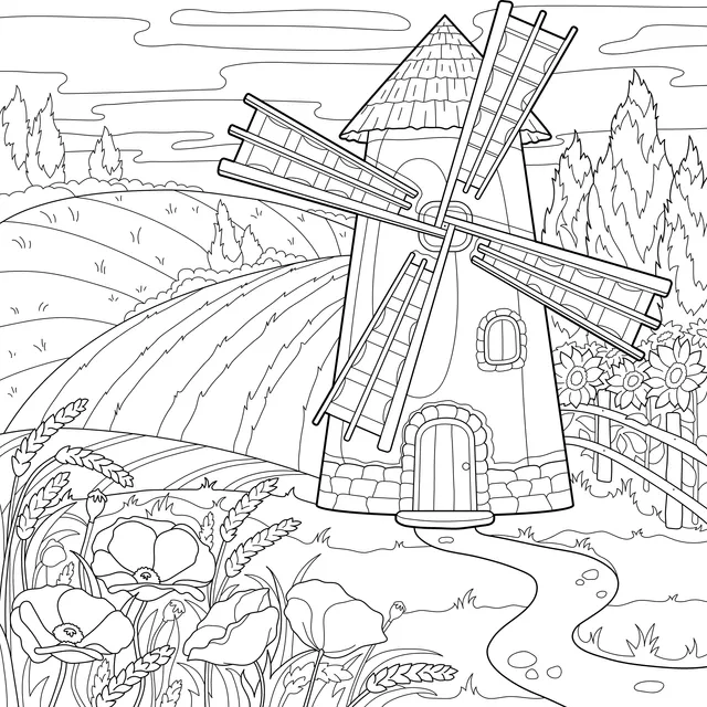 Beautiful Scenery of a Windmill in the Countryside