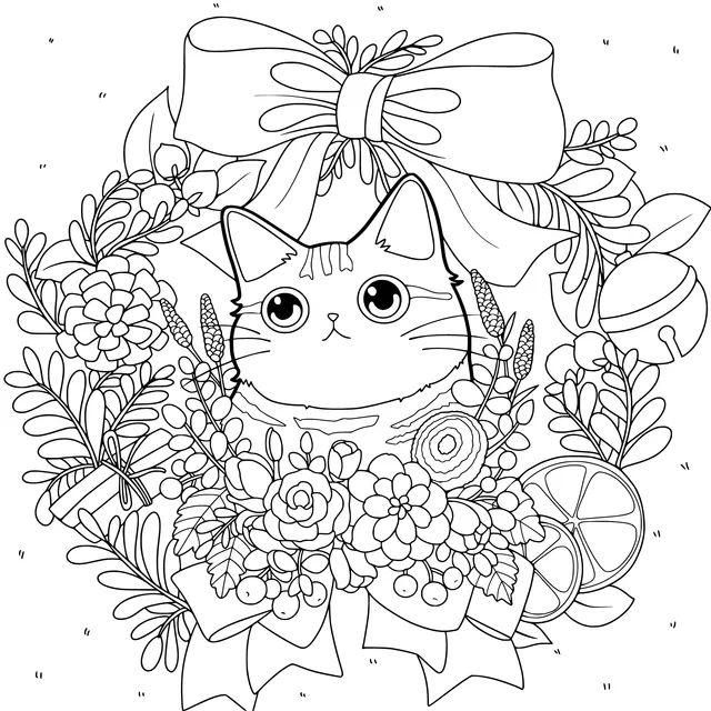 Cat in a Flower Wreath