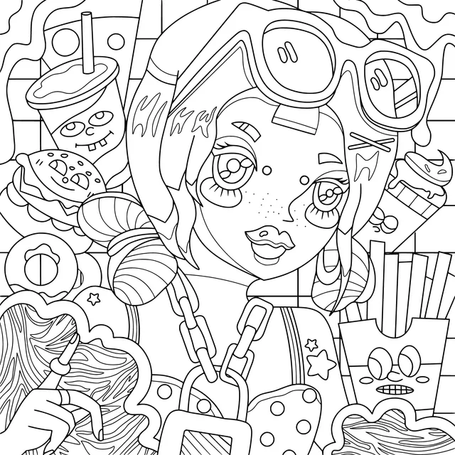Trendy Girl and Colorful Delicacies