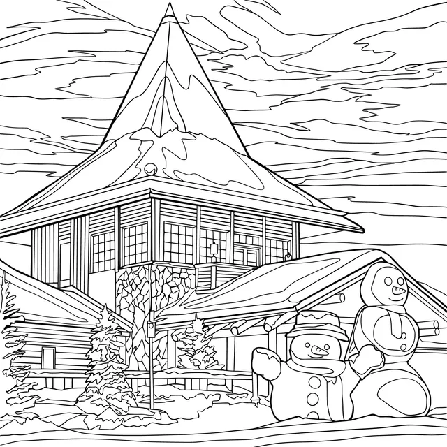 Winter Cabin and Snowmen