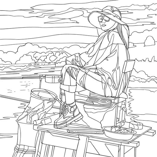 Woman Fishing by the River