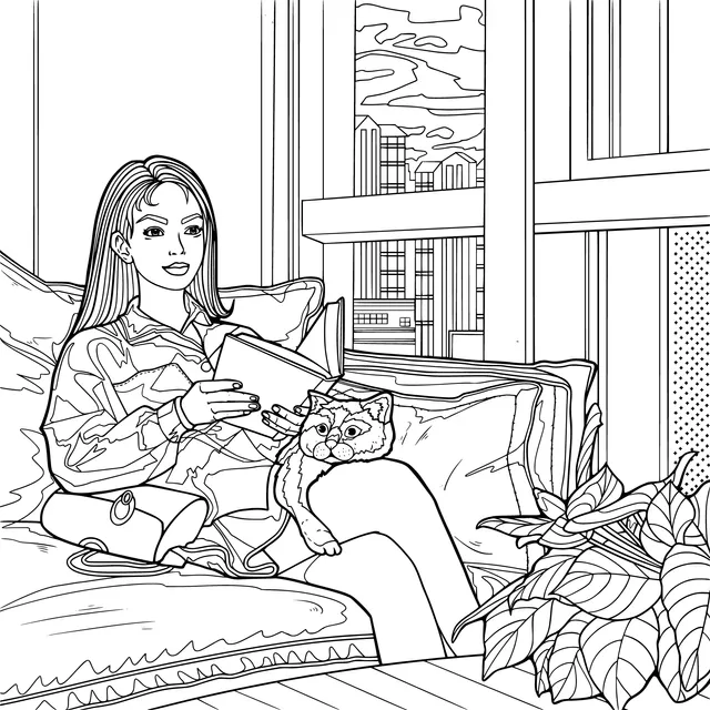 Woman's Cozy Reading Time with Cat