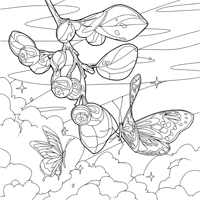 Two Butterflies and Red Fruits on the Branch
