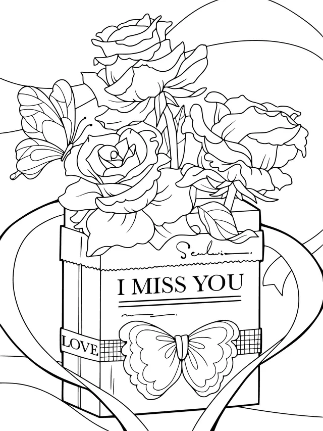 I Miss You - Rose and Butterfly Illustration