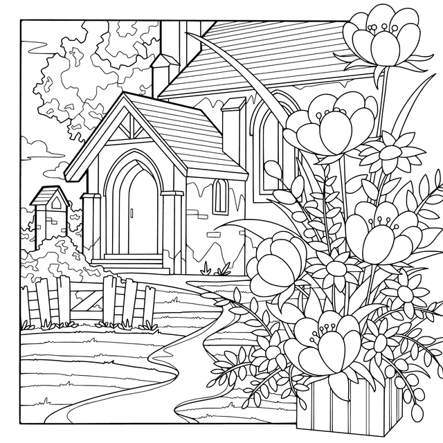 Country Cottage Surrounded by Flowers