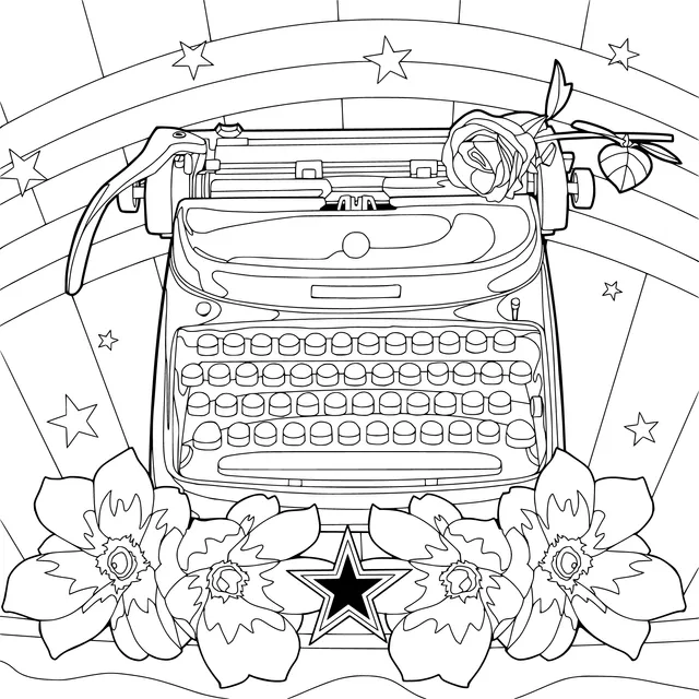 Vintage Typewriter and Floral Illustration