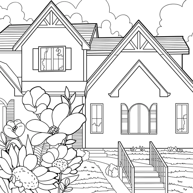 Cozy house surrounded by flowers