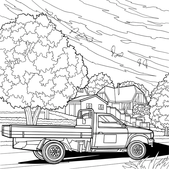 Blue Truck beside Residential Area
