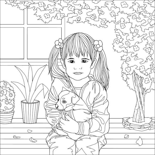 Little girl holding a puppy