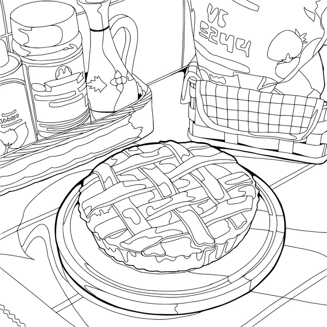 Delicious lattice - topped pie and kitchen ingredients