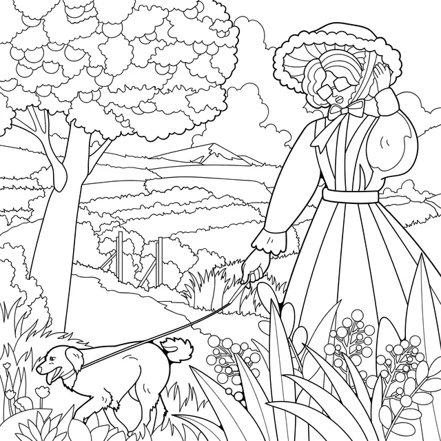 A Lady's Pastoral Dog - walking Time