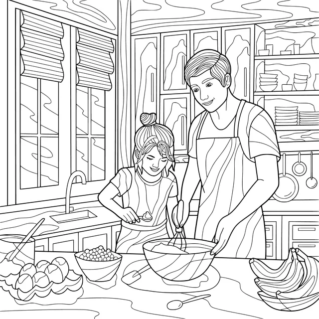Father and daughter baking together in the kitchen