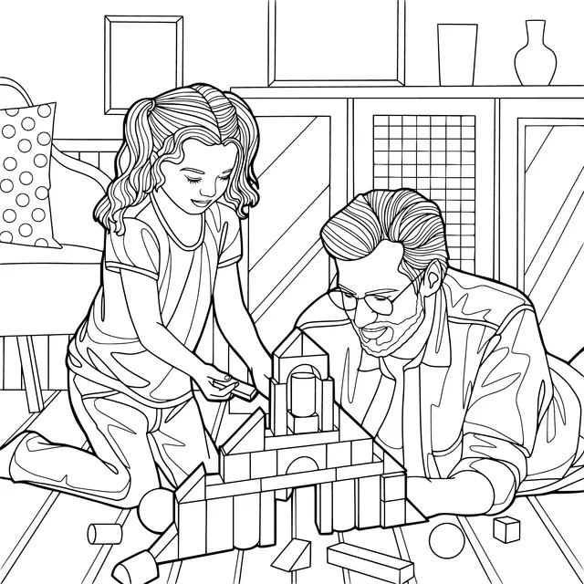 Father and daughter playing with building - blocks together