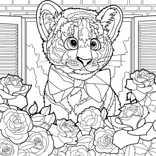 Little Tiger with Bow - tie and Roses