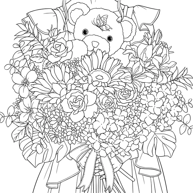 Holding Flowers and a Teddy Bear