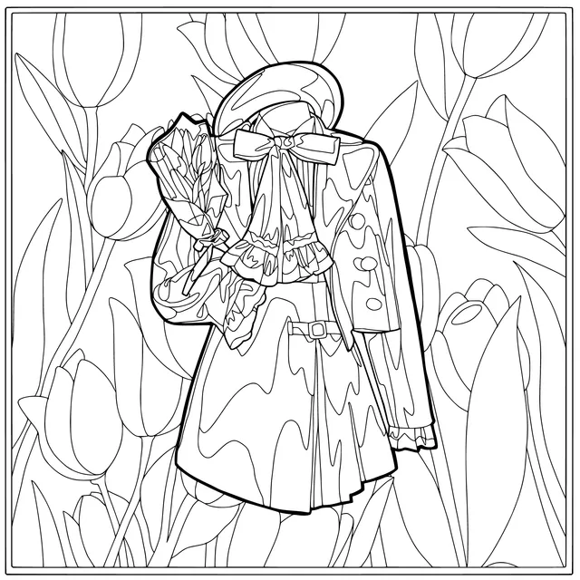 Illustration of a yellow outfit with a bouquet of flowers