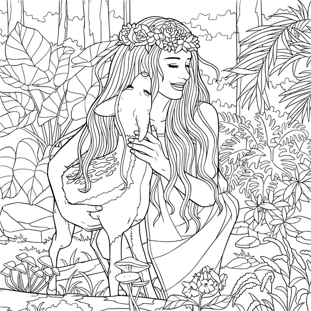 A Maiden and a Fawn in the Forest