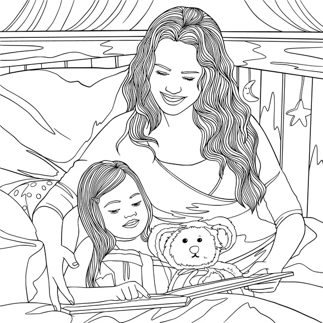Mother telling a bedtime story to her child