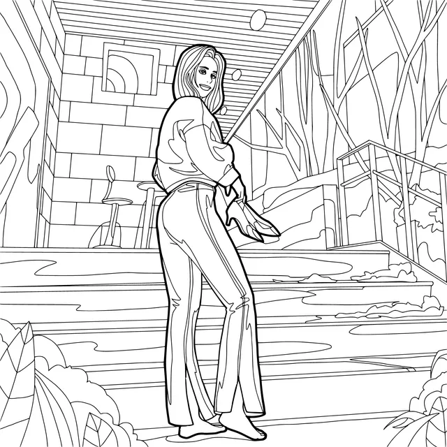 Woman in Red on the Steps