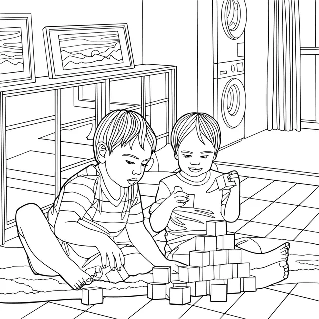 Children playing with building - blocks