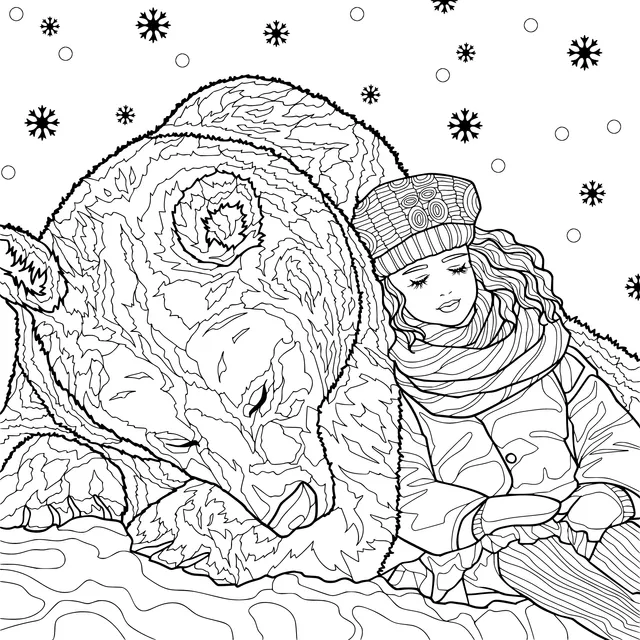 Girl and Bear in Winter