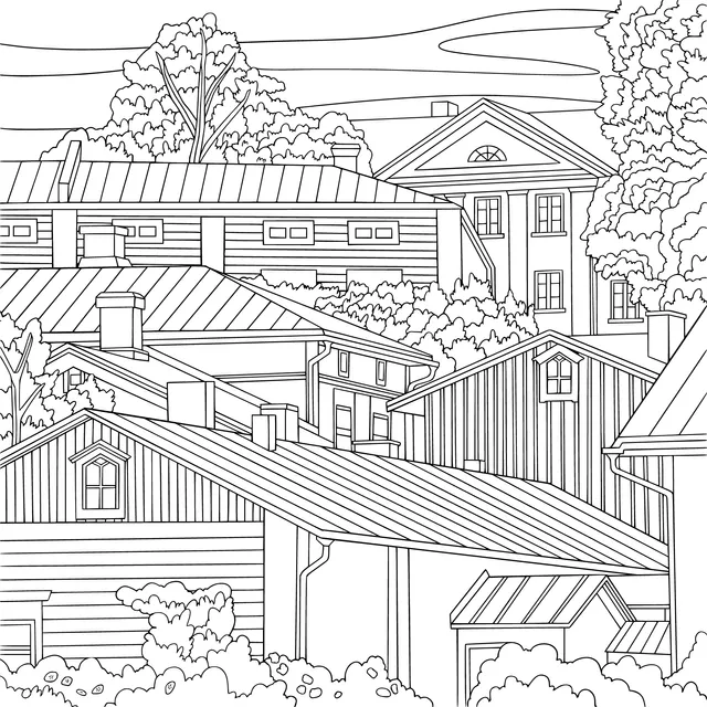 Colorful Residential Houses in Autumn