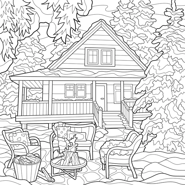 A Cozy Gathering in Front of a Snow - covered Cabin