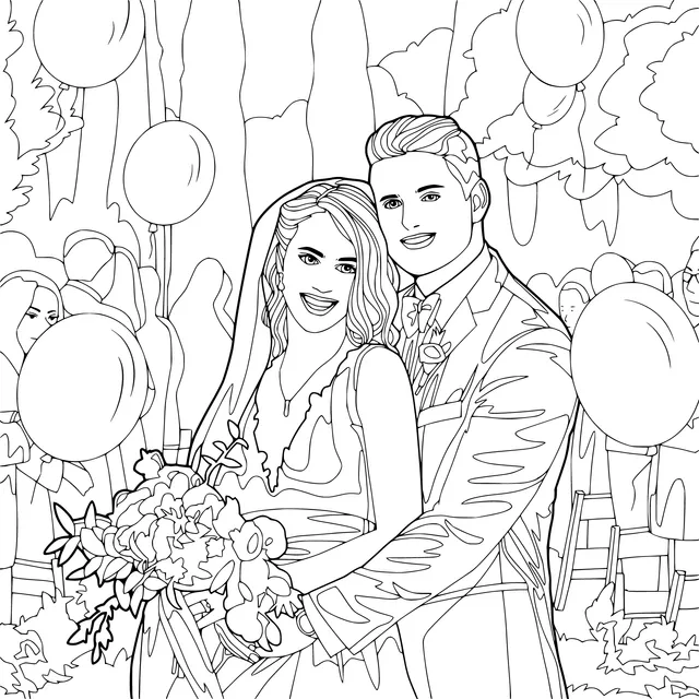 Newly - weds at an outdoor wedding