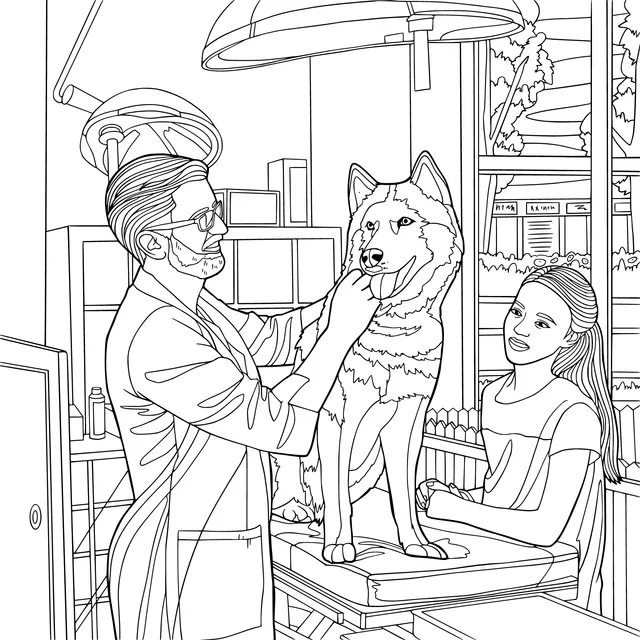 Veterinarian examining a dog