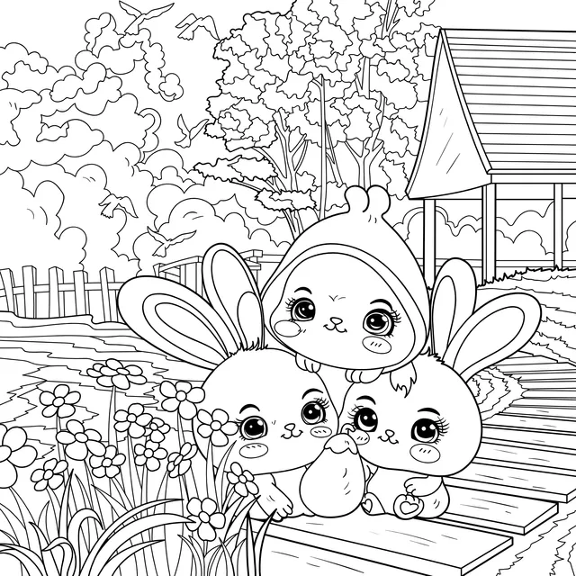 Little Rabbits on the Wooden Plank Road