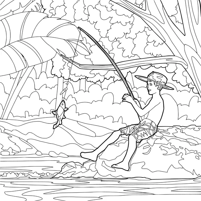 Boy fishing by the river
