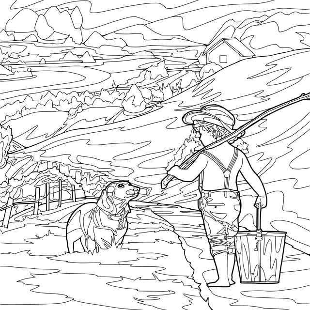 A Boy and His Dog Strolling in the Countryside