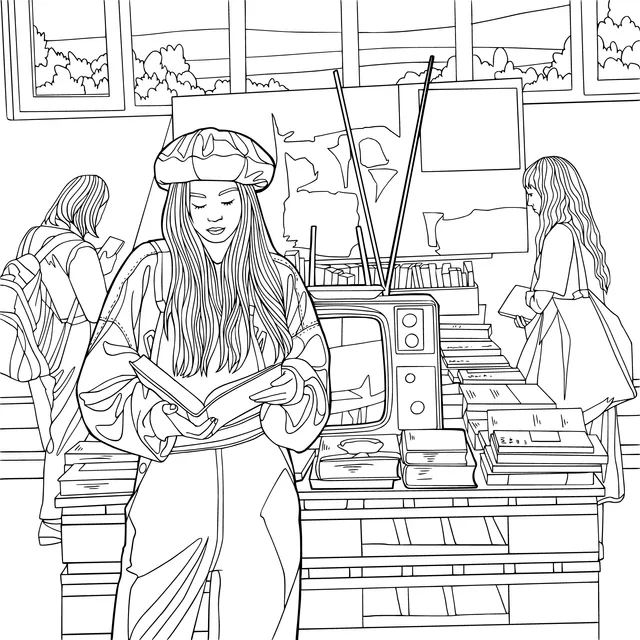 Girl Reading in a Bookstore