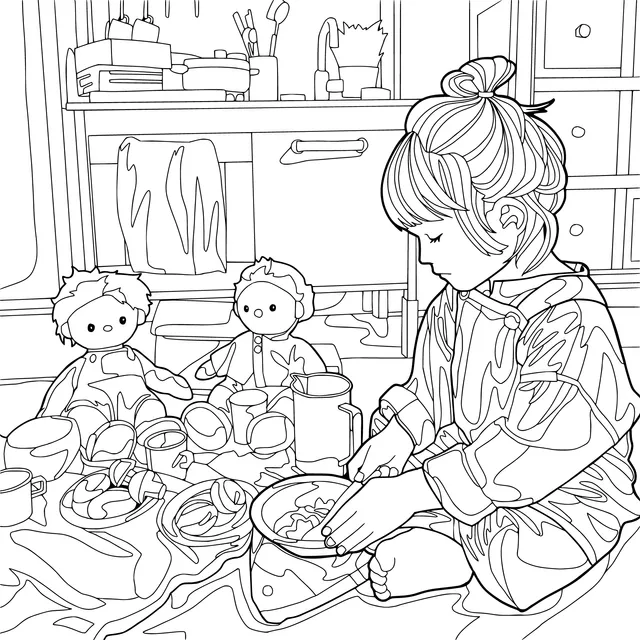 A Little Girl's Afternoon - tea Time with Dolls