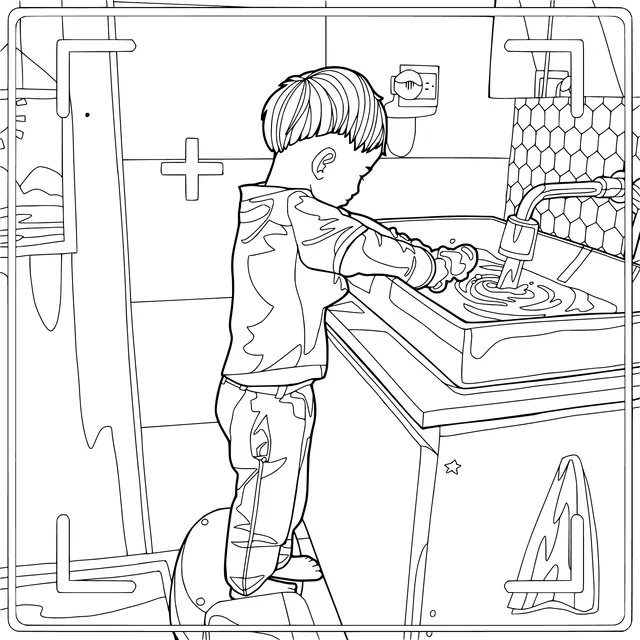 A child washing hands at the sink