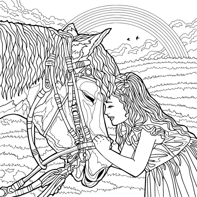 A Tender Moment between a Girl and a Horse