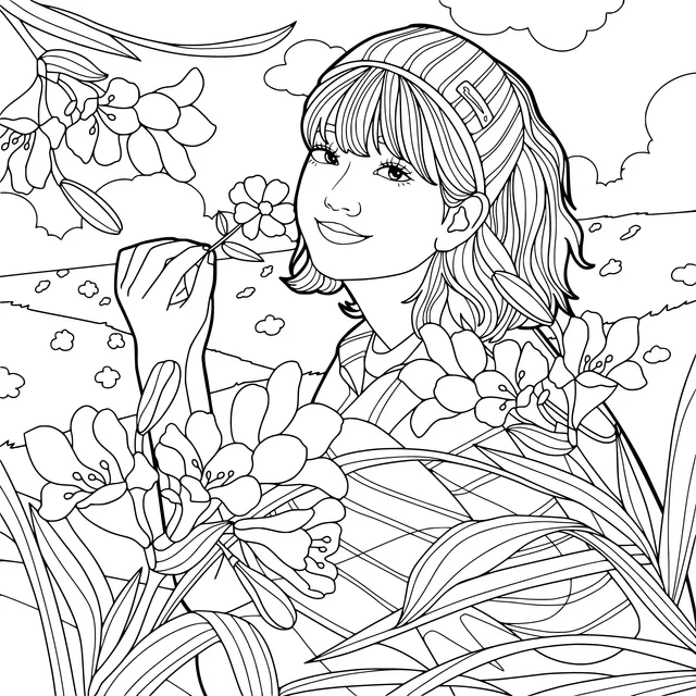 Woman enjoying flowers