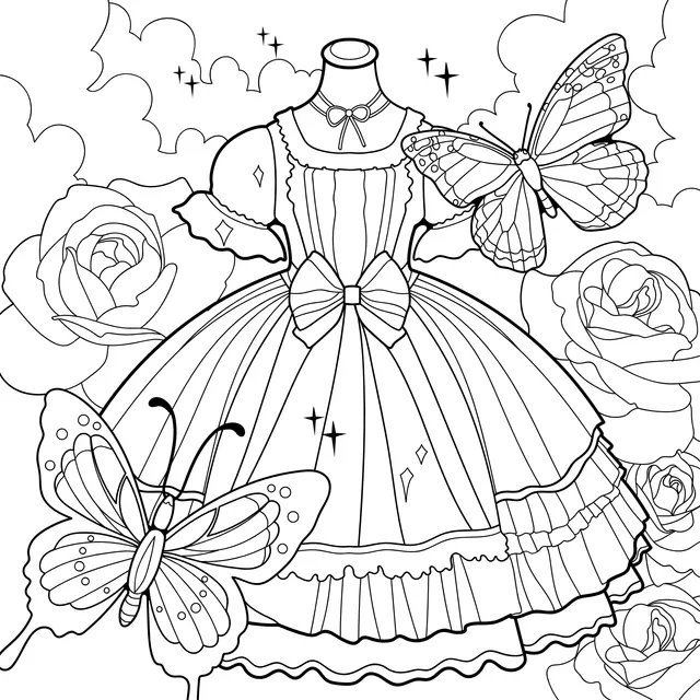 Butterflies and Dress among Roses