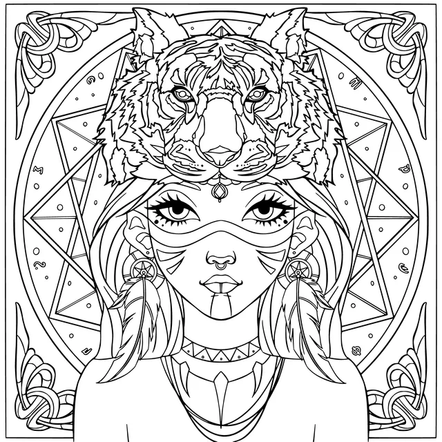 Mysterious Woman with Tiger - Head Ornament