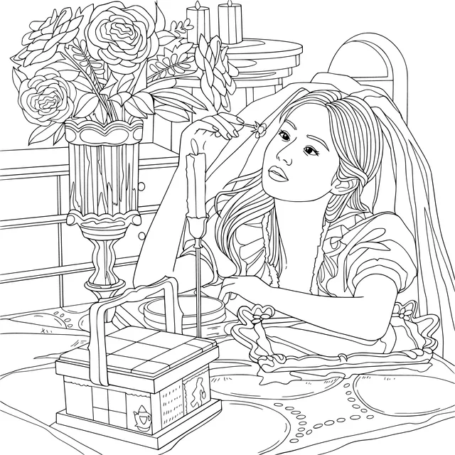 A Pensive Woman with Flowers and Candlelight