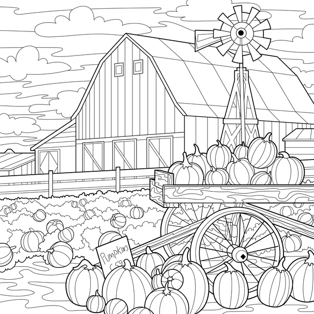 Harvest scene of pumpkins on the farm