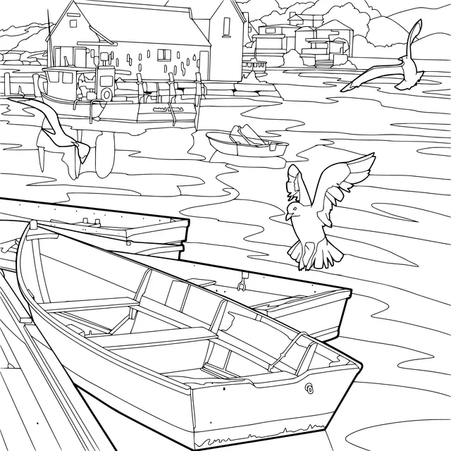 Boats and Birds by the Seaport