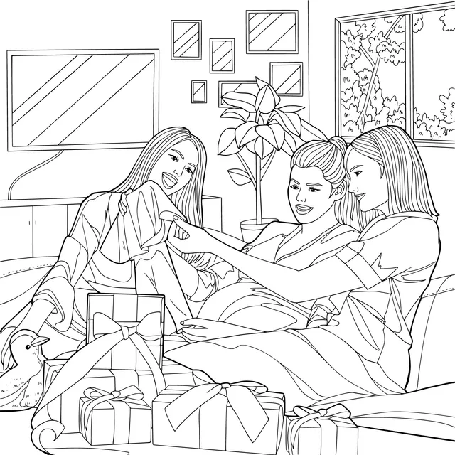 Friends giving gifts to a pregnant woman
