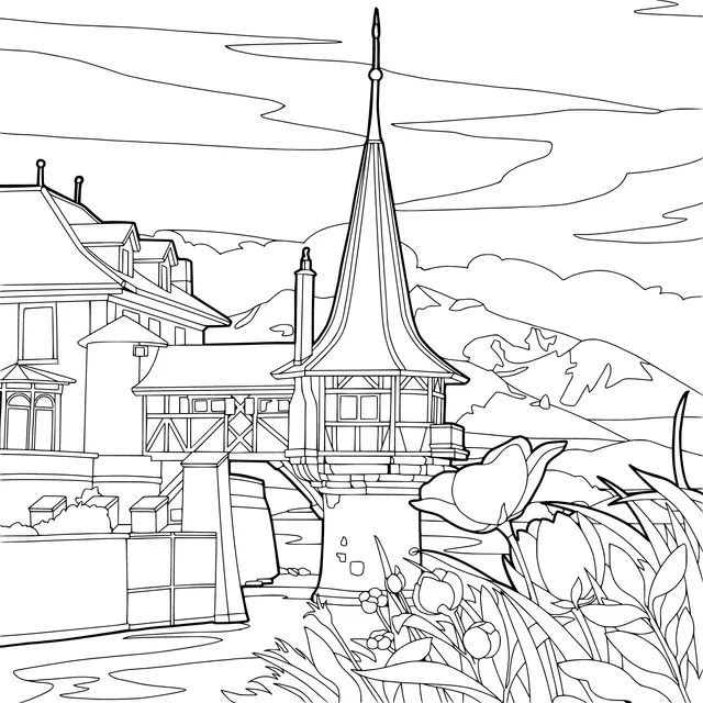Beautiful Scenery of Fairy - tale Style Buildings by the River