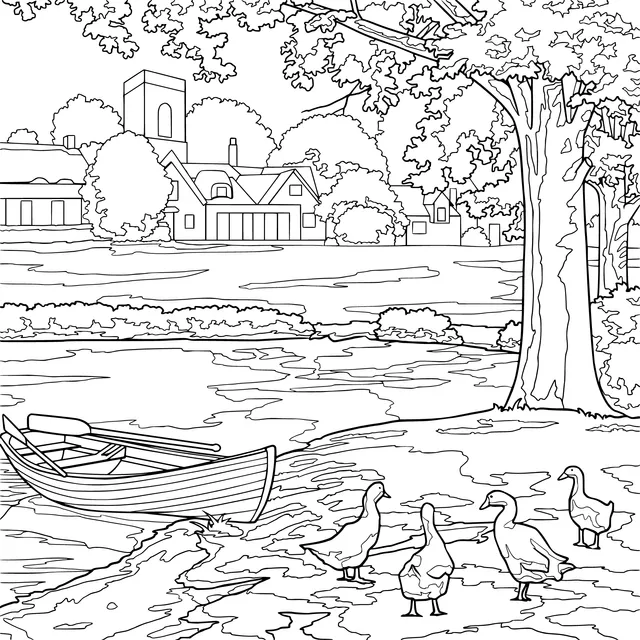 Scenery of a riverside village