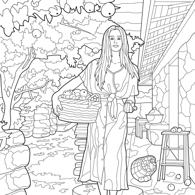 Woman Harvesting in Orchard